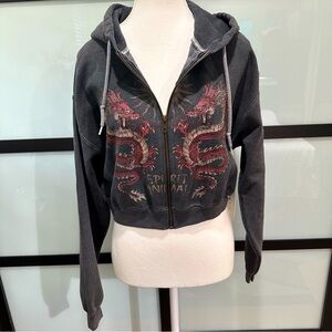 *New*Cropped Fleece Zip-Up Hoodie size S